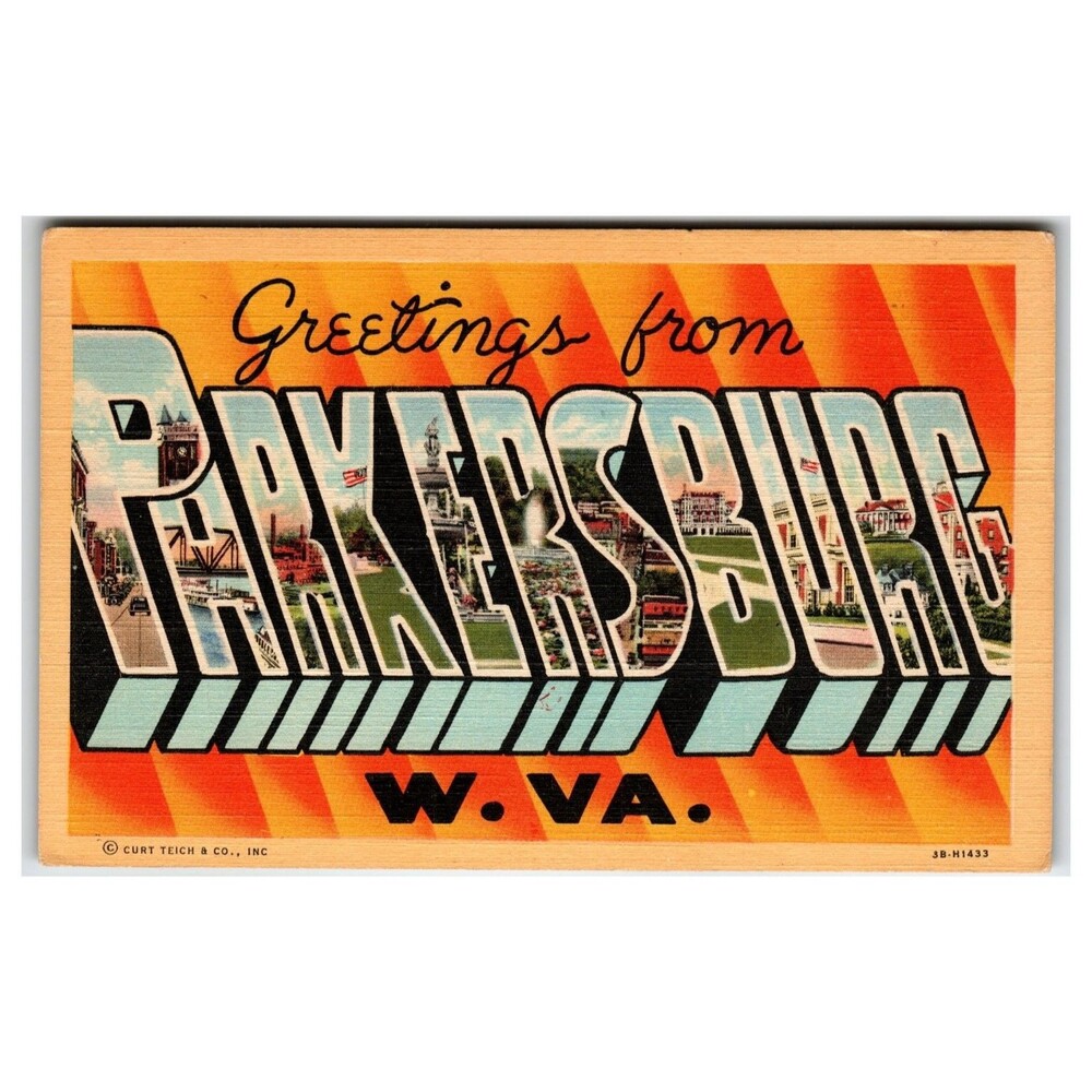 Greetings from Parkersburg WV Linen Postcard Curt Teich Blennerhassett Island